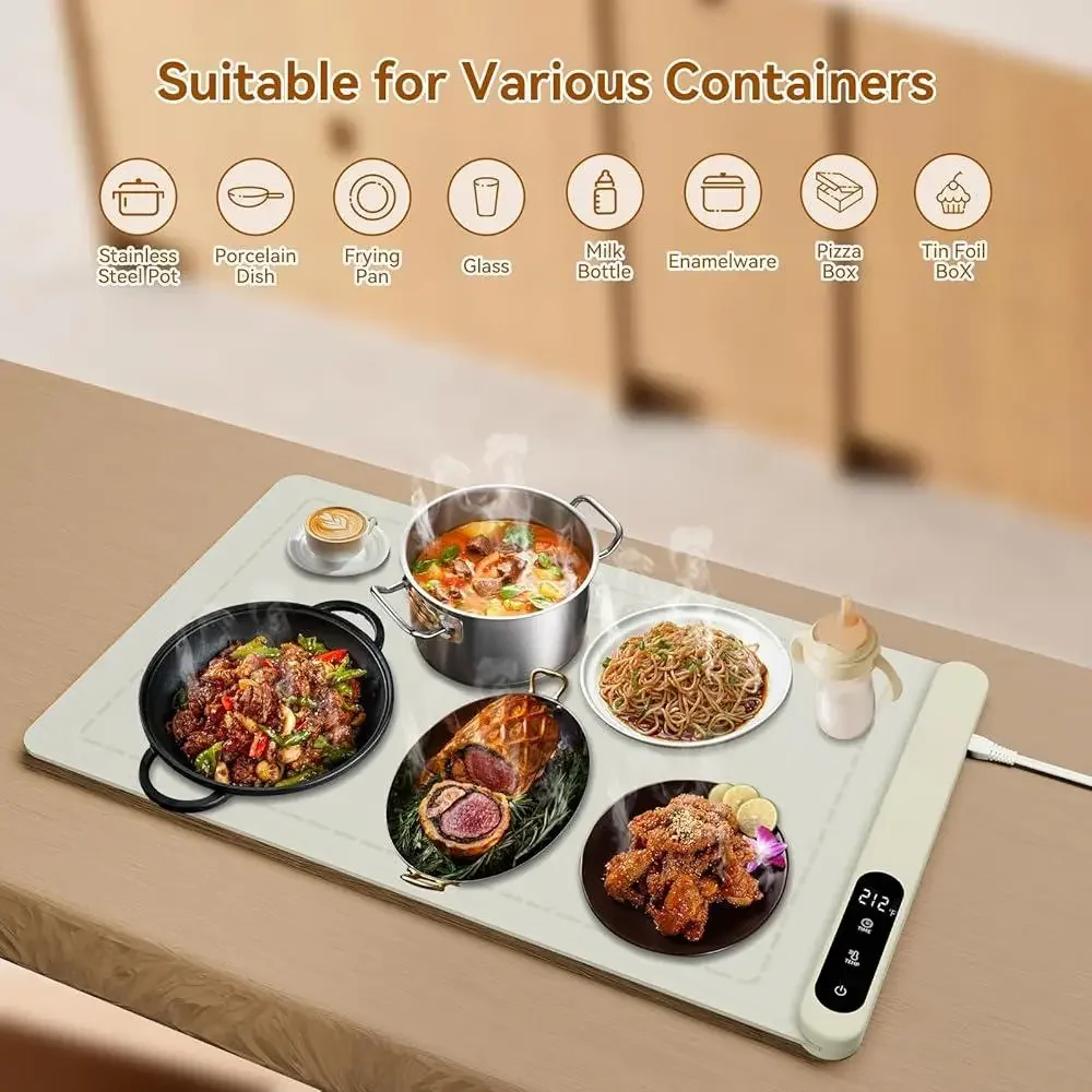 Graphene Food Warming Mat 500W Temperature Control Fast Heating Timer Silicone Non-Slip Design Indoor Outdoor Buffet Party Use