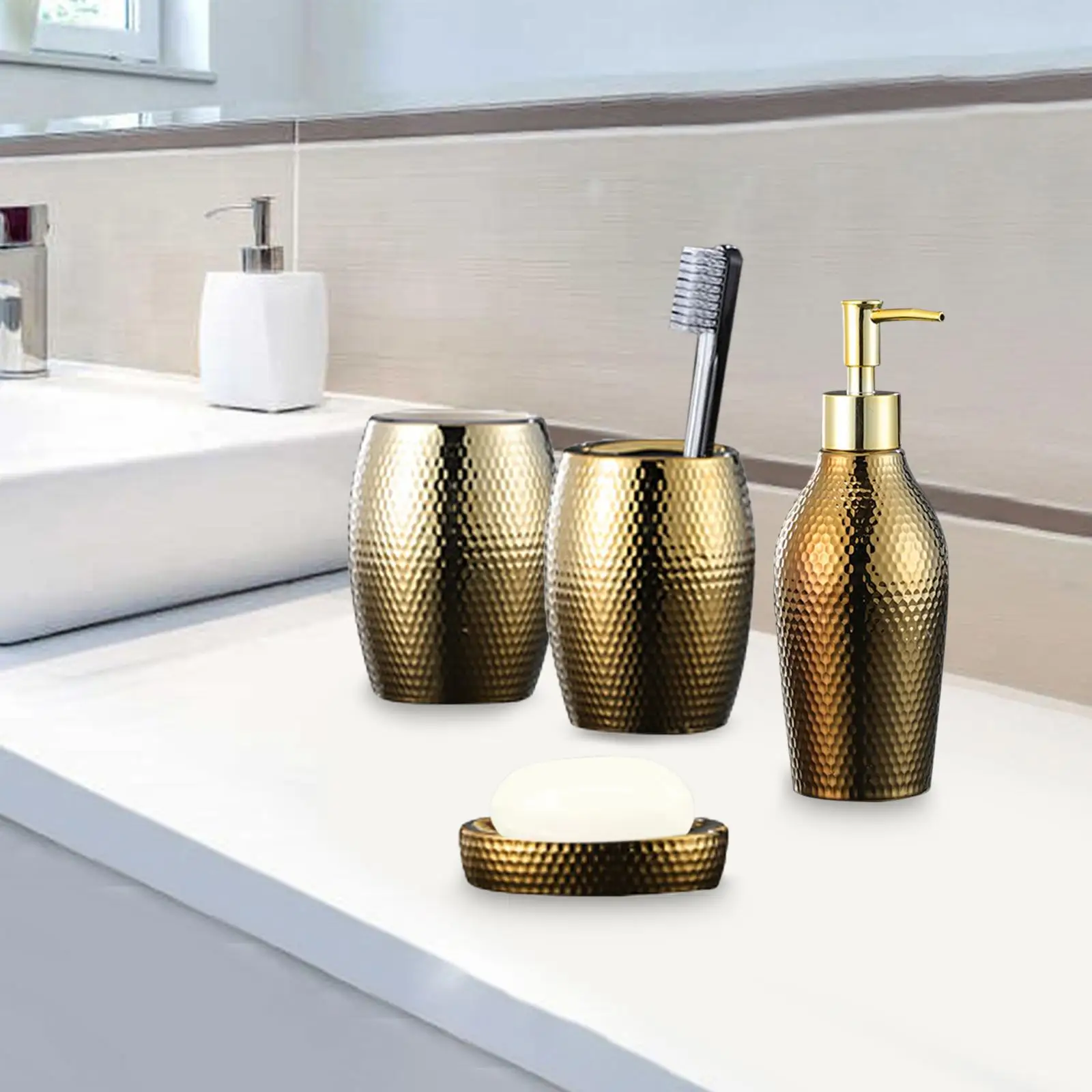 Nordic Bathroom Accessories Set, Ceramic Bath Golden Supplies 4 Pcs/Set