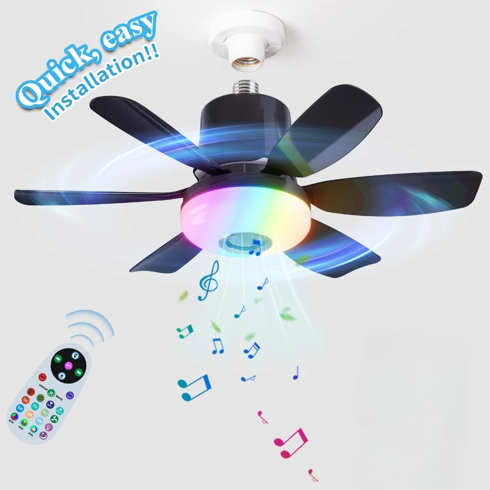 RGB Ceiling Fan with LED Light and Music Remote Fan Lighting 2-in-1 for Bedroom Dining Room Kitchen Home Cooling Appliance