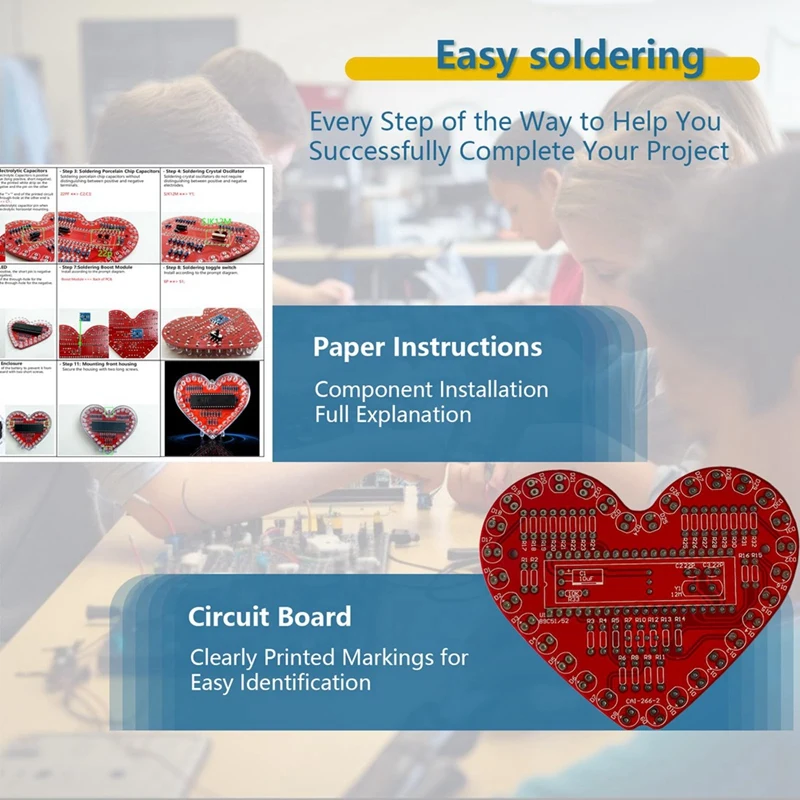 ABBO-Soldering Practice Kit, Heart Shaped LED Light Soldering Project RGB LED DIY Electronic Kit For Beginners Student STEM