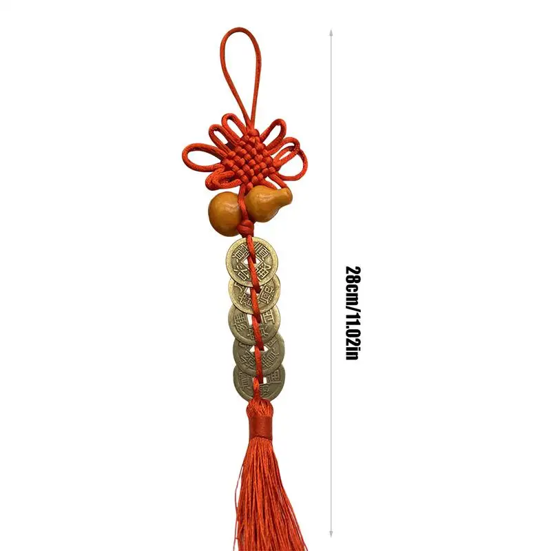Feng Shui ornements cinq empereurs pendentif d'argent traditionnel chinois noeud gland charme chanceux pièce pendentif pour la richesse et le succès