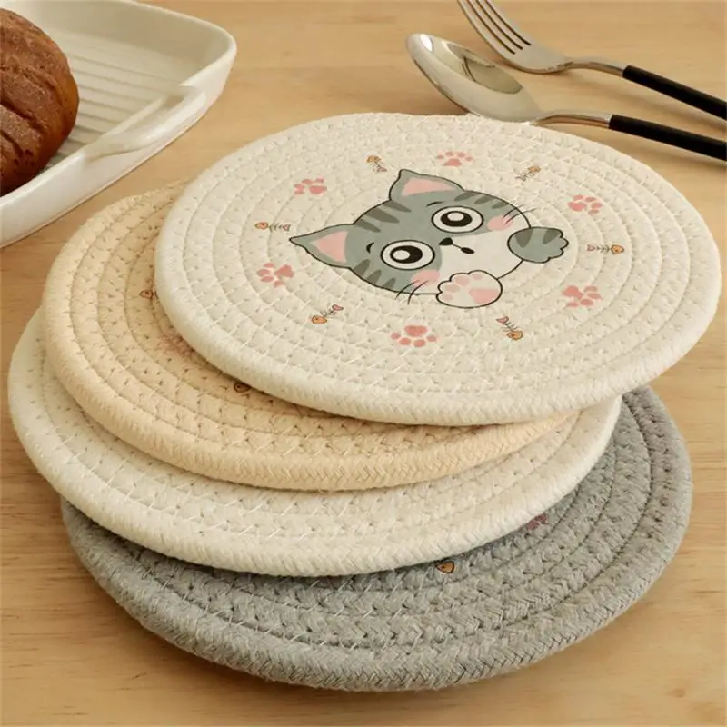 2/3PCS Rattan Coasters Durable Heat Insulation And Anti-scalding Cat Pattern Unique Design Cup And Bowl Mat