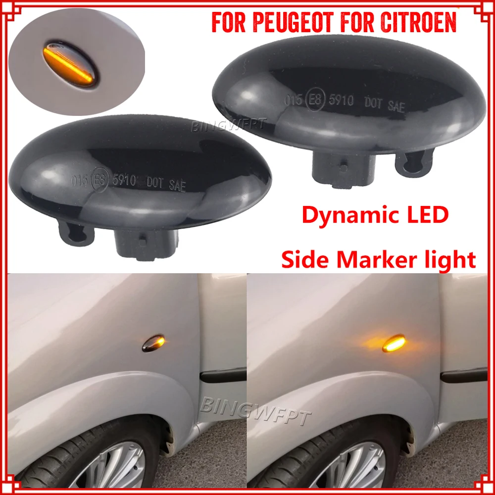 

LED Dynamic Turn Signal Lamp Blinker For Peugeot 307 206 407 107 607 1007 Citroen C1 C2 C3 C5 C6 Sequential Side Marker Light
