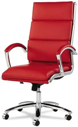 Alera, Red Neratoli Series HighBack Swivel/Chair, Soft Leather, Chrome Frame, High-Back