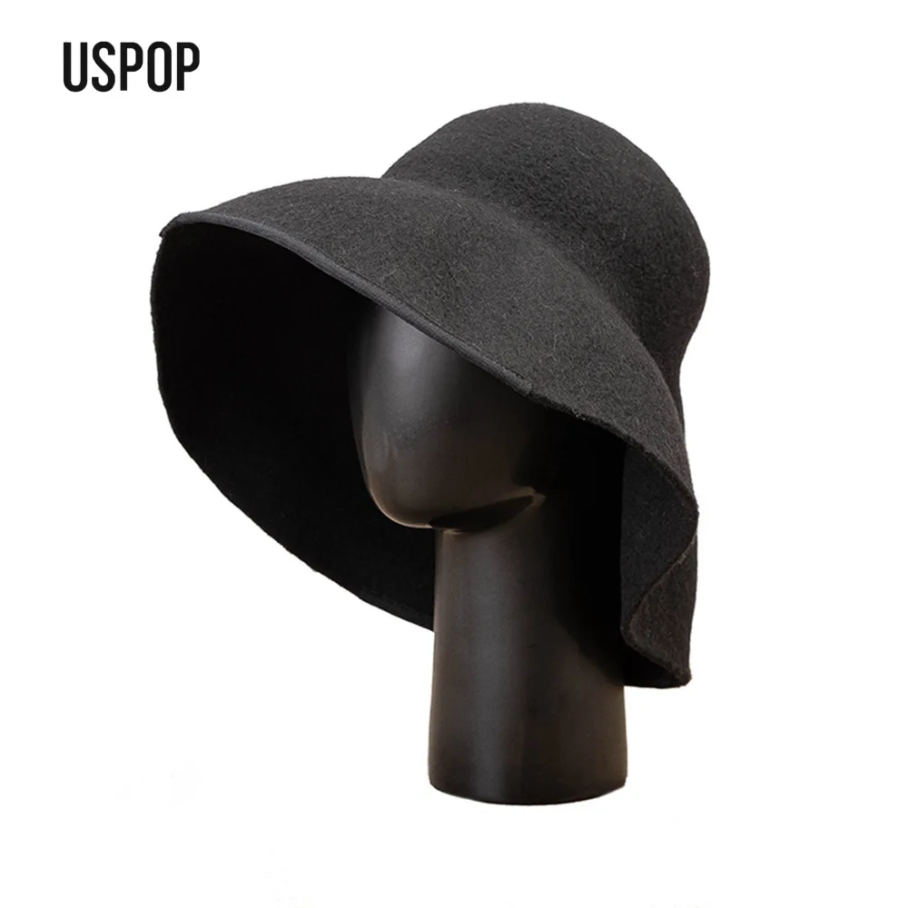 

USPOP Autumn Winter Foldable Wool Wide Brim Felt Hat French Style Face Cover Hat Casual Fashion Warm Bucket Hat