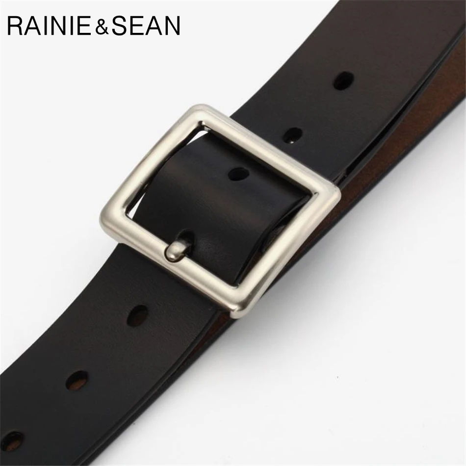 RAINIE SEAN White Belt Women Real Leather Belts For Women Pin Buckles Cowskin Red Black Camel Waist Belt Ladies