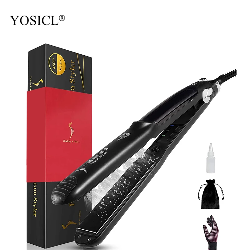 

Steam Hair Straightener Salon Grade Ceramic Flat Iron Straightening Curling Iron with Anti-Static Suitable for All Hair Types