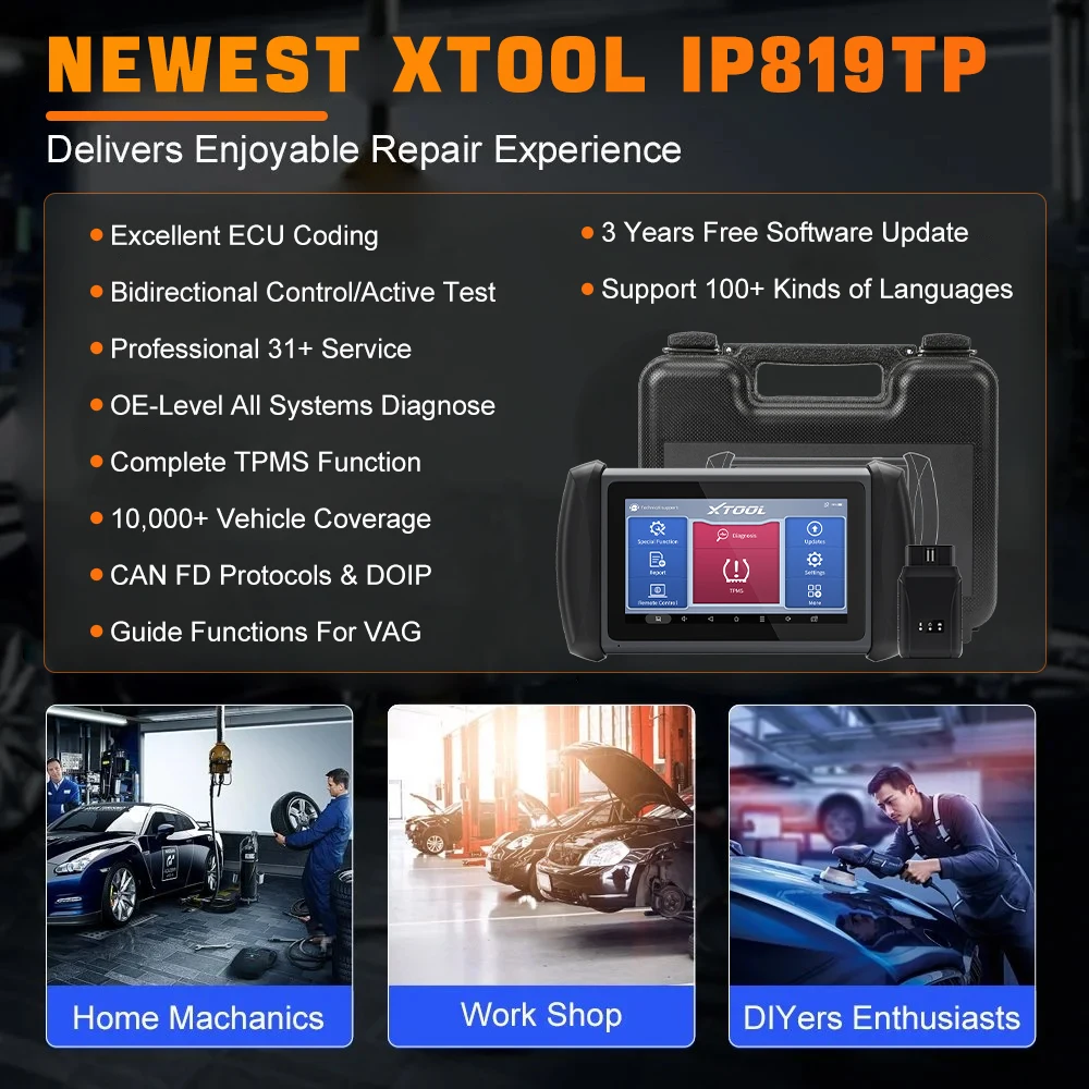 XTOOL Inplus IP819TP TPMS Programming Tool,36+ Service Functions,ECU Coding,Actuation test,Guided function for VW Car Gadgets