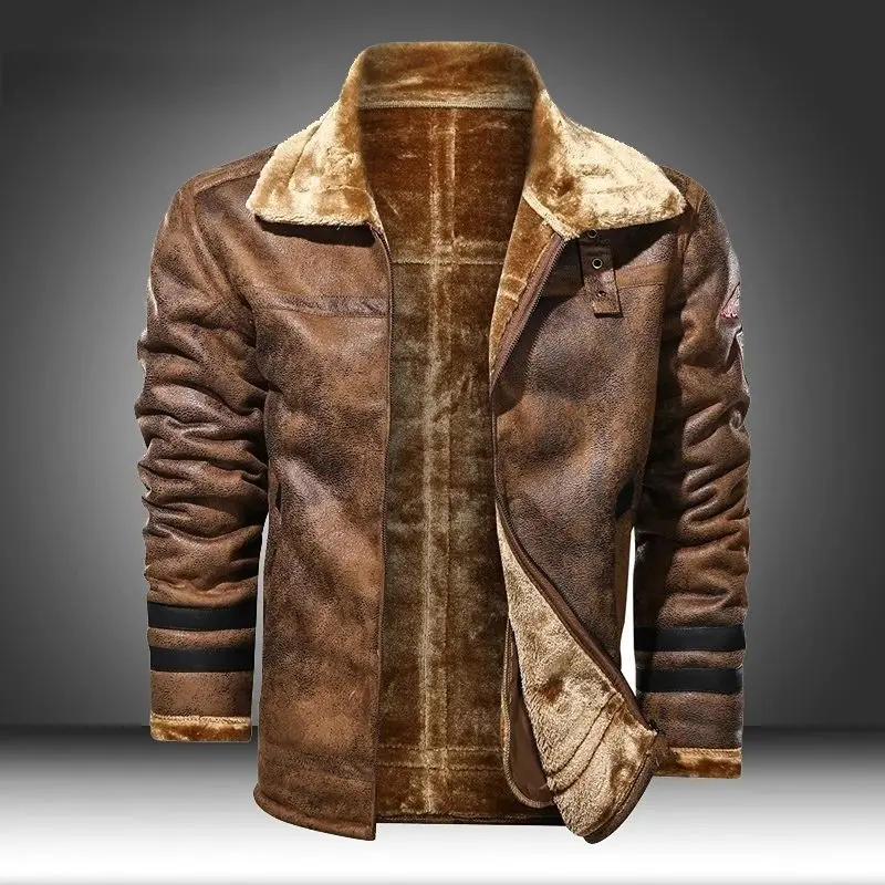 

High Quality Slim Genuine Leather Jackets 2023 Business Style Long Coat Youthful Vitality Fake Leather Biker Jacket Men's Fas...