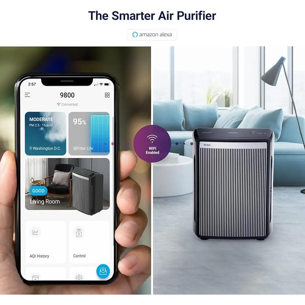 9800 4-ступенчатый очиститель воздуха True HEPA Wi-Fi PlasmaWave Умный индикатор качества воздуха Двойные датчики Ультра тихий фильтр Лучшие аллергии