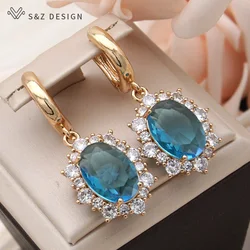 S&Z DESIGN New Fashion Egg Shape Oval Cubic Zirconia Dangle Earrings For Women Elegant Jewelry 585 Rose Gold Color Eardrop