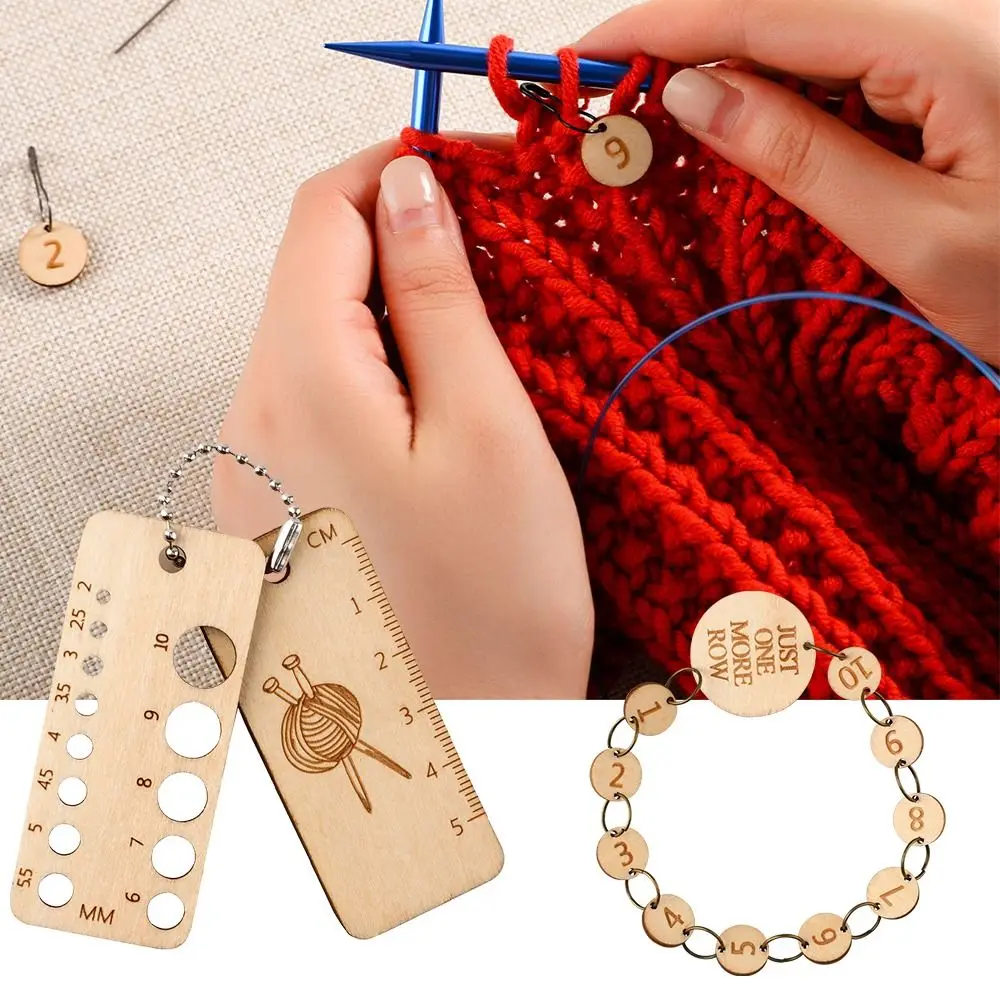 Wooden Locking Stitch Markers Sewing Supplies DIY Craft Knitting Ruler Gauge Locking Ring Pendants Needle Clip Hook