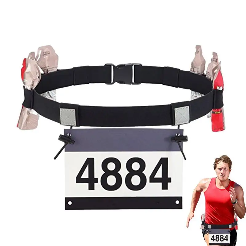 

Bib Holder for Runners Resilient Reflective Triathlon Race Belts for Running Race Bib Holder with Energy Gel Hoops for Marathon