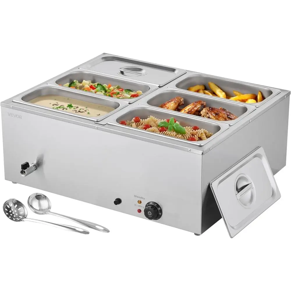 

Commercial ood Warmer, 1500W Electric StainlSteel Steam ood Warmer with Lid, 6-Pan ast Heating Countertop Buet Bain Marie with S