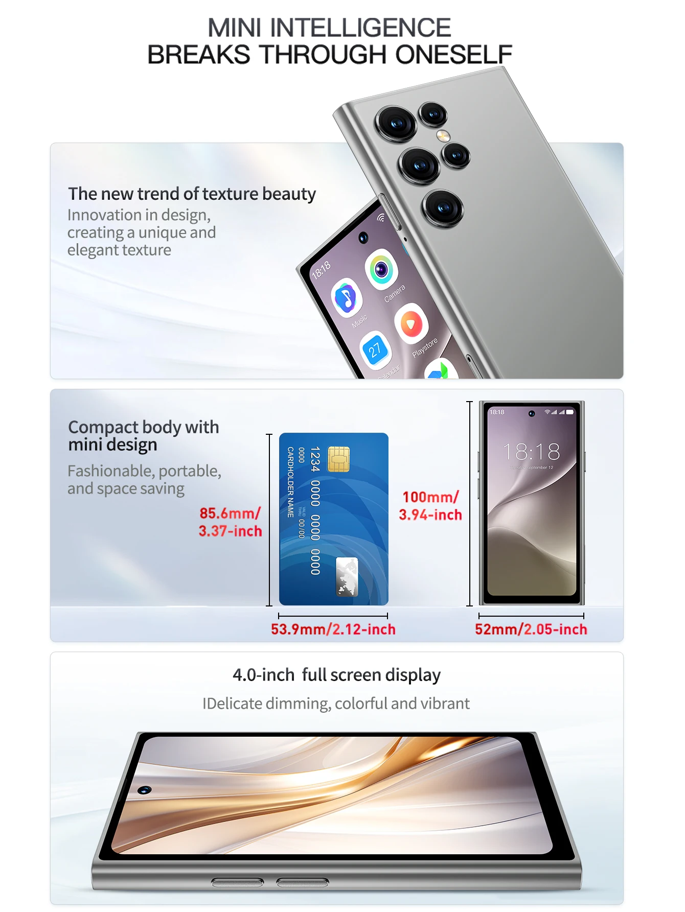 Onemyth S25 Pro 3G Mini Smartphone 4.0-inch Full Screen Display 2000mAh 2GB RAM 16GB ROM Dual SIM, Built in Google Play Store