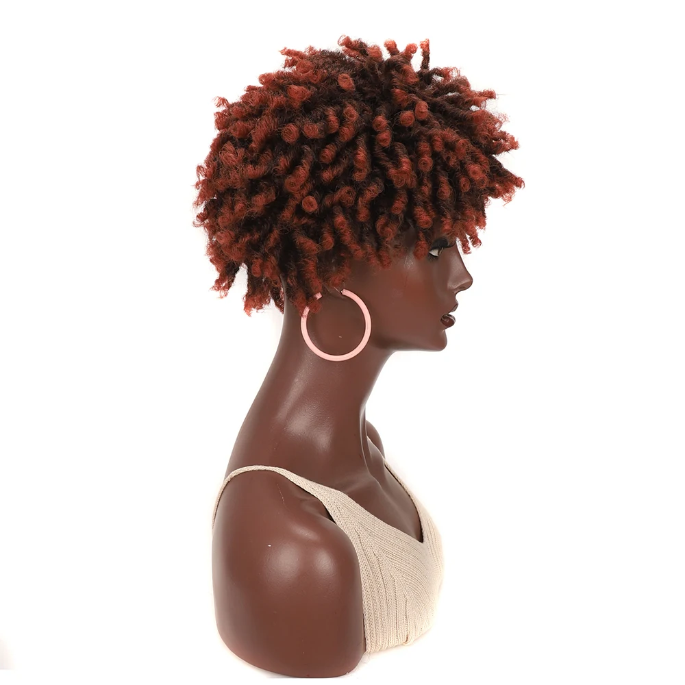 Synthetische korte losse krullende pruiken voor zwarte vrouwen Afro Dreadlock pruik Faux Locs gevlochten gehaakte haarpruik