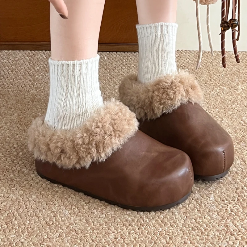 

Flats Platform Women's Cotton Slippers Warm Fashion Mules Shoes 2025 Casual Luxury Winter Boots Dress Designer Mujer Snow Boots