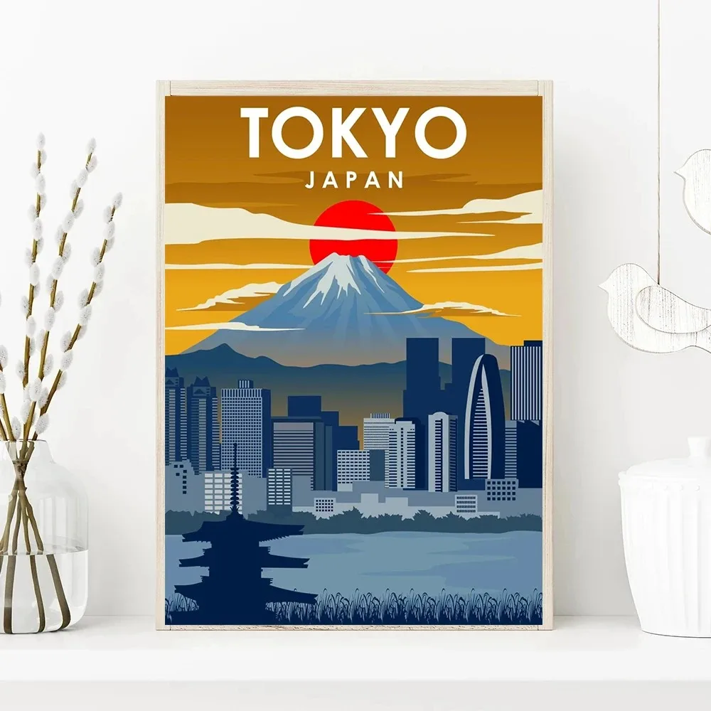 City Travel Poster Japan Tokyo Miami Santorini Paris Moscow Mecca Brazil Wall Art Canvas Painting Poster Decor Living Room home