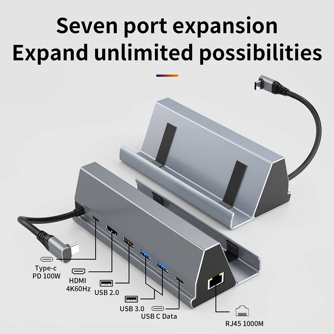 Steam Deck Dock 7 in 1 Steam Deck Stand Accessories USB 3.0 HDMI 4K@60Hz Gigabit Ethernet 1000Mbps USB-C PD 100W Steam Deck Hub