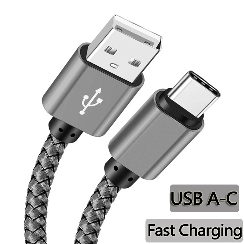 Câble de données en nylon, chargeur rapide USB A vers Type C, câble de charge pour téléphone Huawei Samsung Android, appareil de charge Type C, 1M 2M 3M