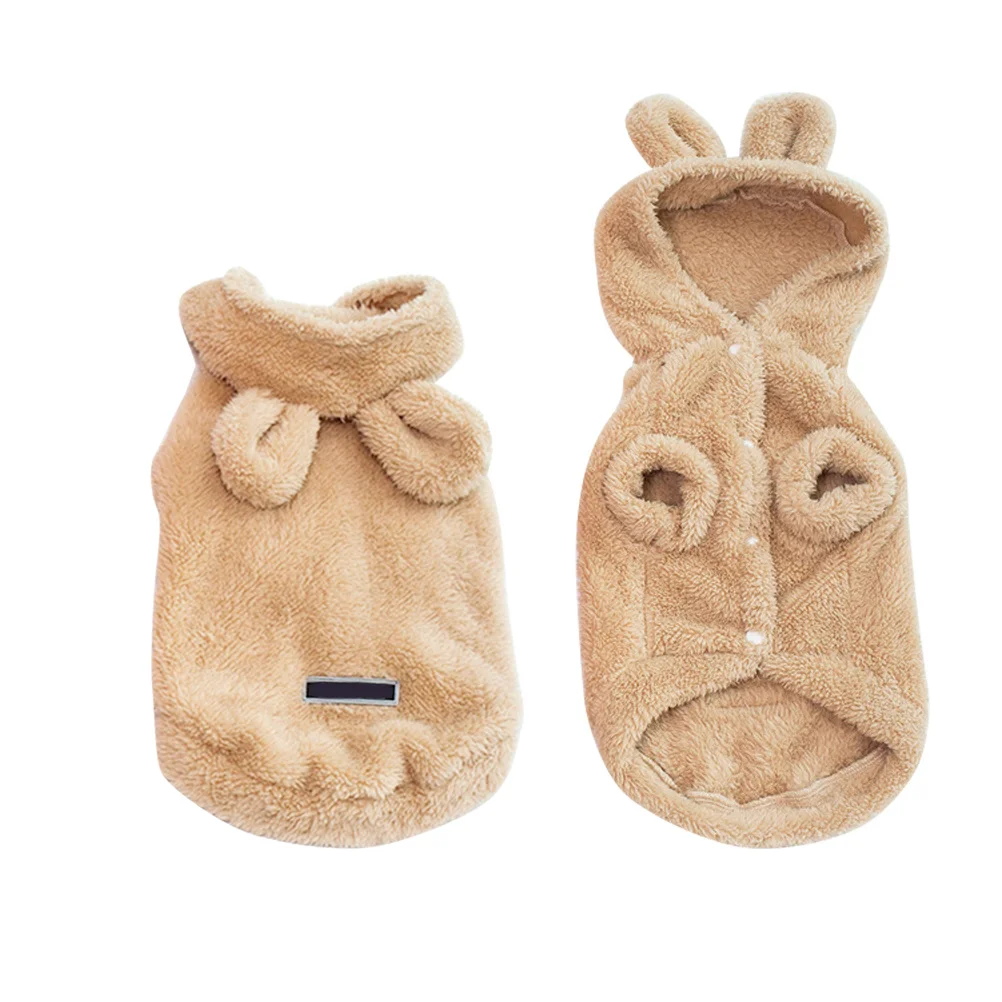 

Pet Dog Autumn Winter Clothes Bear Ears Buckle Closure Hooded Apricot M Thickened Fleece Dog Apparel Winter Clothes