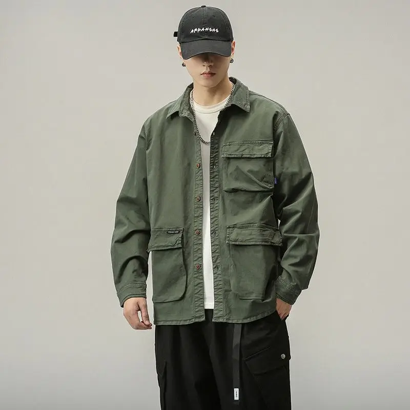 Men's Loose Fit Long-Sleeved Shirt Casual Autumn Fashion Trendy Top Handsome Versatile Work Jacket