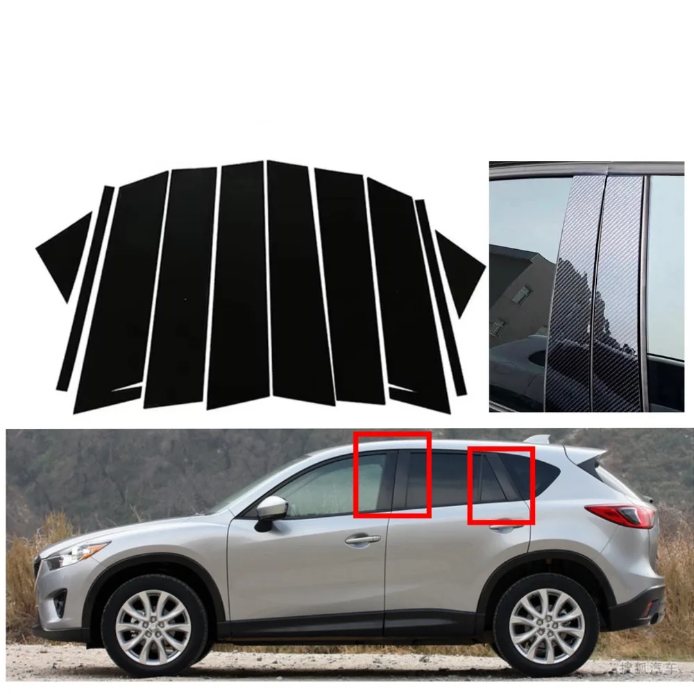 

10pcs Silvery Glossy Black Door Window Trim Pillar Posts Fit For Mazda CX-5 2013 2014 2015 2016Cover Sticker Auto Accessories