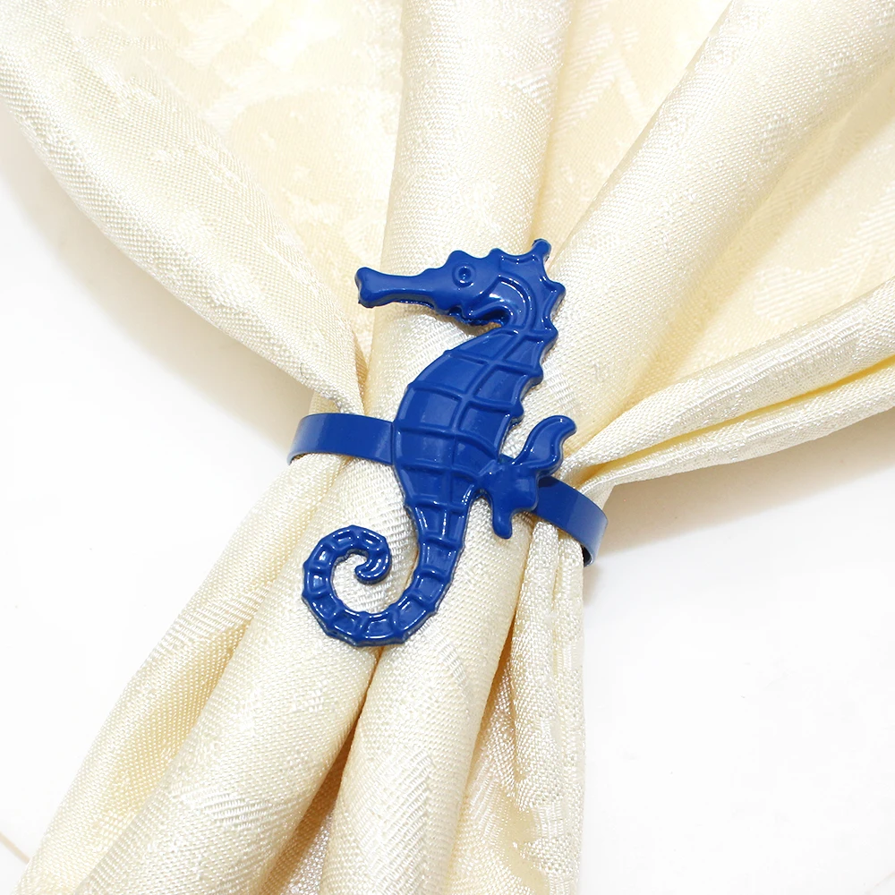 6Pcs Blue Ocean Themed Napkin Rings Metal Napkin Holders for Beach Wedding Party Home Christmas Baby Shower Table Decoration