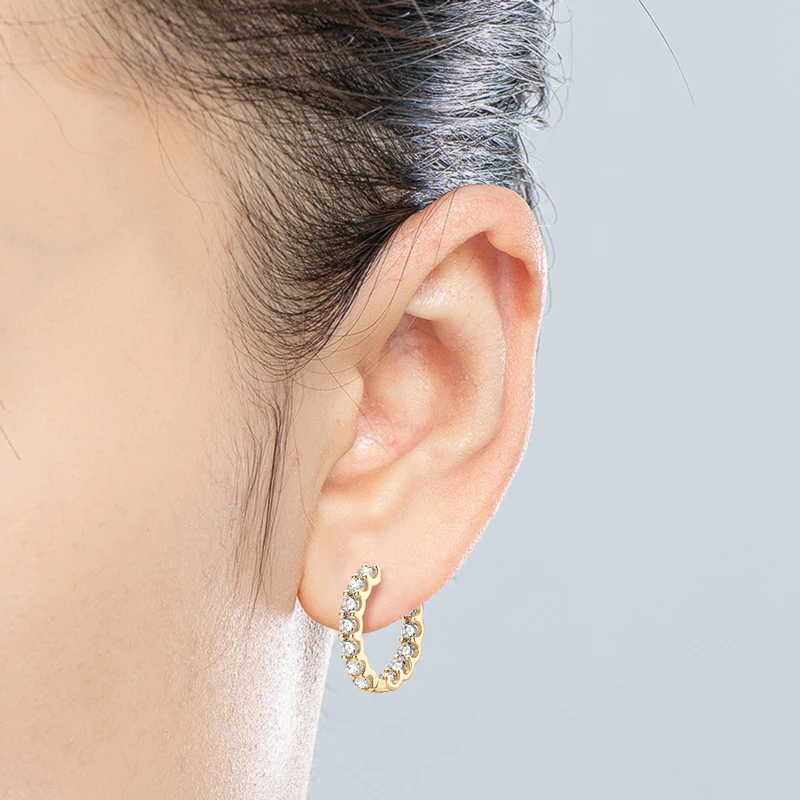 Anziw-pendientes de aro de moissanita completa para mujer, de 3mm, D VVS1, Plata de Ley 925, chapado en oro amarillo de 14 quilates, joyería de moda 2023