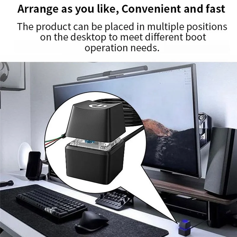 AT87-LED Light Computer Desktop Switch PC Motherboard External Start Power Button Extension Cable for Home Office 1.65M White