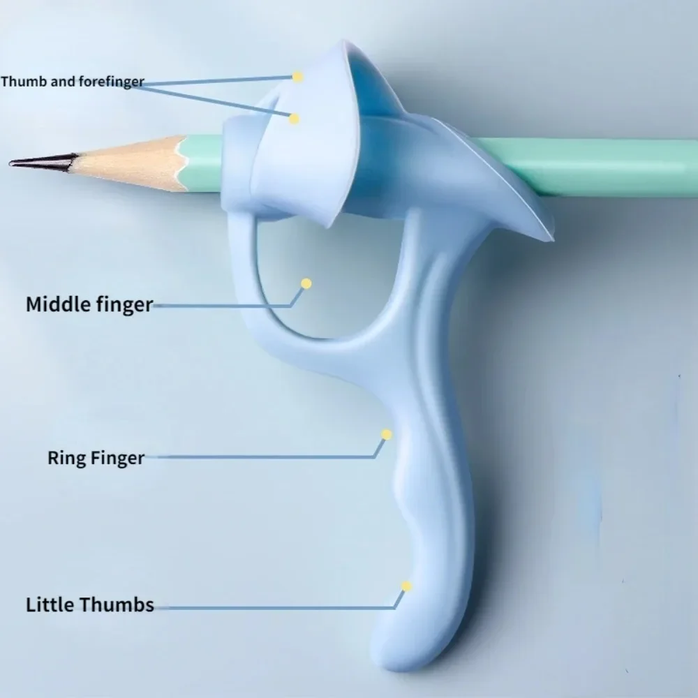 Lápis de silicone para crianças, 5 dedos caneta titular, ferramenta de aprendizagem, papelaria ajuda aperto, dispositivo de correção de postura