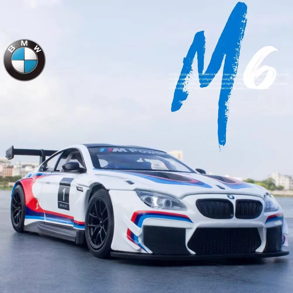 1/24 BMW M6 GT3 Toys Car Model Alloy Diecast Sports Cars Metal Body Rubber Tires 3 Doors Opened Sound Vehicle Toy Gifts for Kids