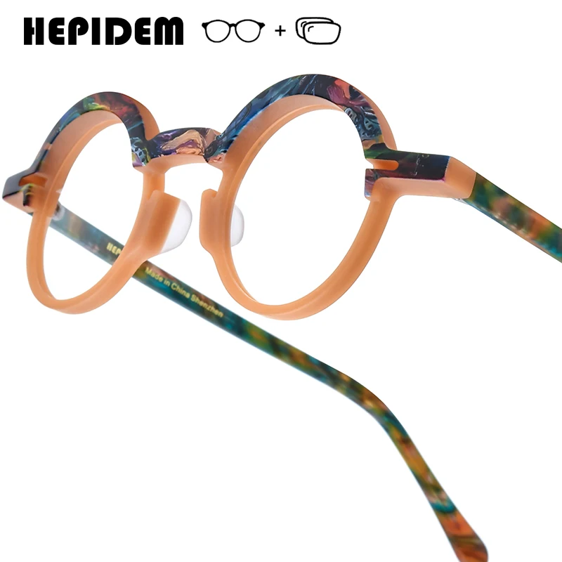 Прогрессивные очки HEPIDEM с антибликовым покрытием, оптические линзы для коррекции близорукости, мужские и женские очки, круглые ацетатные очки 9398