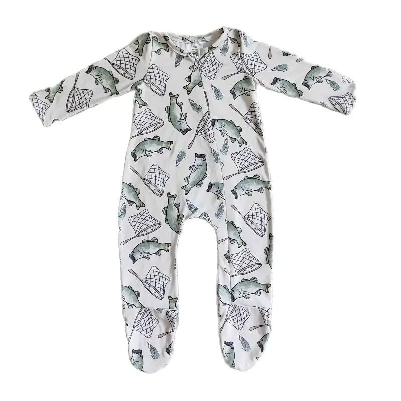 

Wholesale Baby Boy Fishing Zipper Romper Onesie Long Sleeve Bodysuit Snap Botton Jumpsuit Kids Toddler One-piece Clothes Onesie