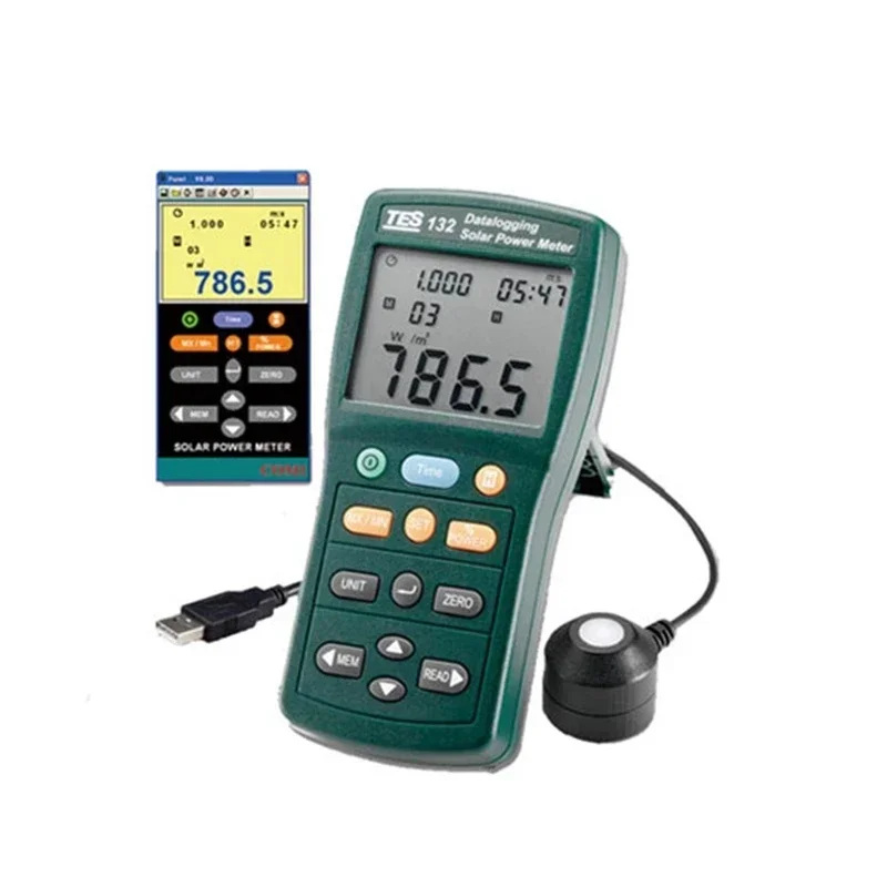 TES-132 Solar Power Meter Wide Spectral Range Datalogging USB Cable Software Power Meter High Precision