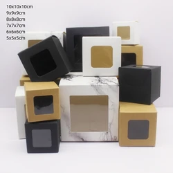 10 pc 5/6/7/8/9/10CM square white/kraft paper/marble patterned window paper box Diy jewelry set display box