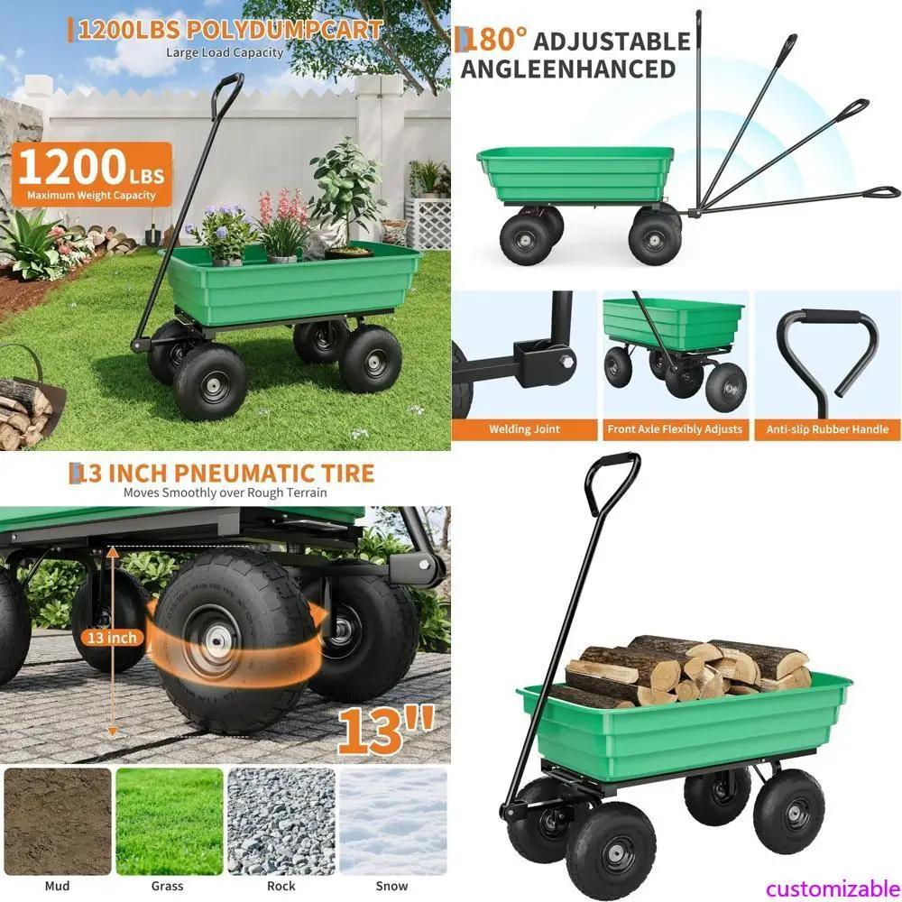 

Heavy-Duty 6 Cubic Foot Garden Cart with 1200-Pound Capacity and 13-Inch All-Terrain Tires
