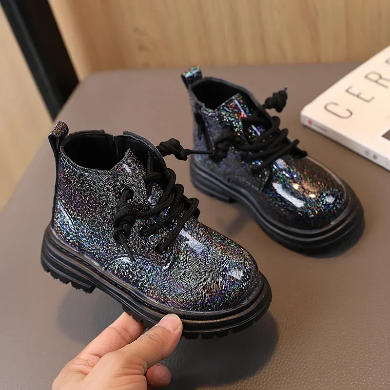 2023 New Simple Non-slip Girls Ankle Boots Shiny Solid Color Kids Princess Short Boots Non-slip Fashion Casual Children Shoes