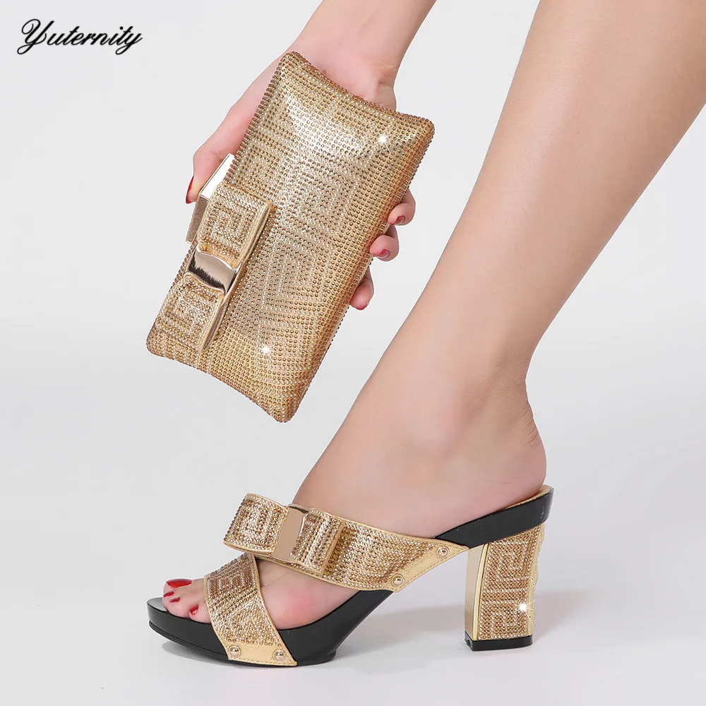 

Yuternity New Arrival Summer Decorated With Rhinestone Women Shoes And Bag Set Italian Style Party Shoes And Bags To Match Set