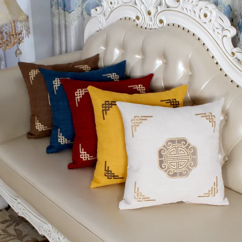 Simple Solid Colors Chinese Style Embroidered Pillow Cover Sofa Car Garden Home Living Room Office Pillowcases Funda Cojin