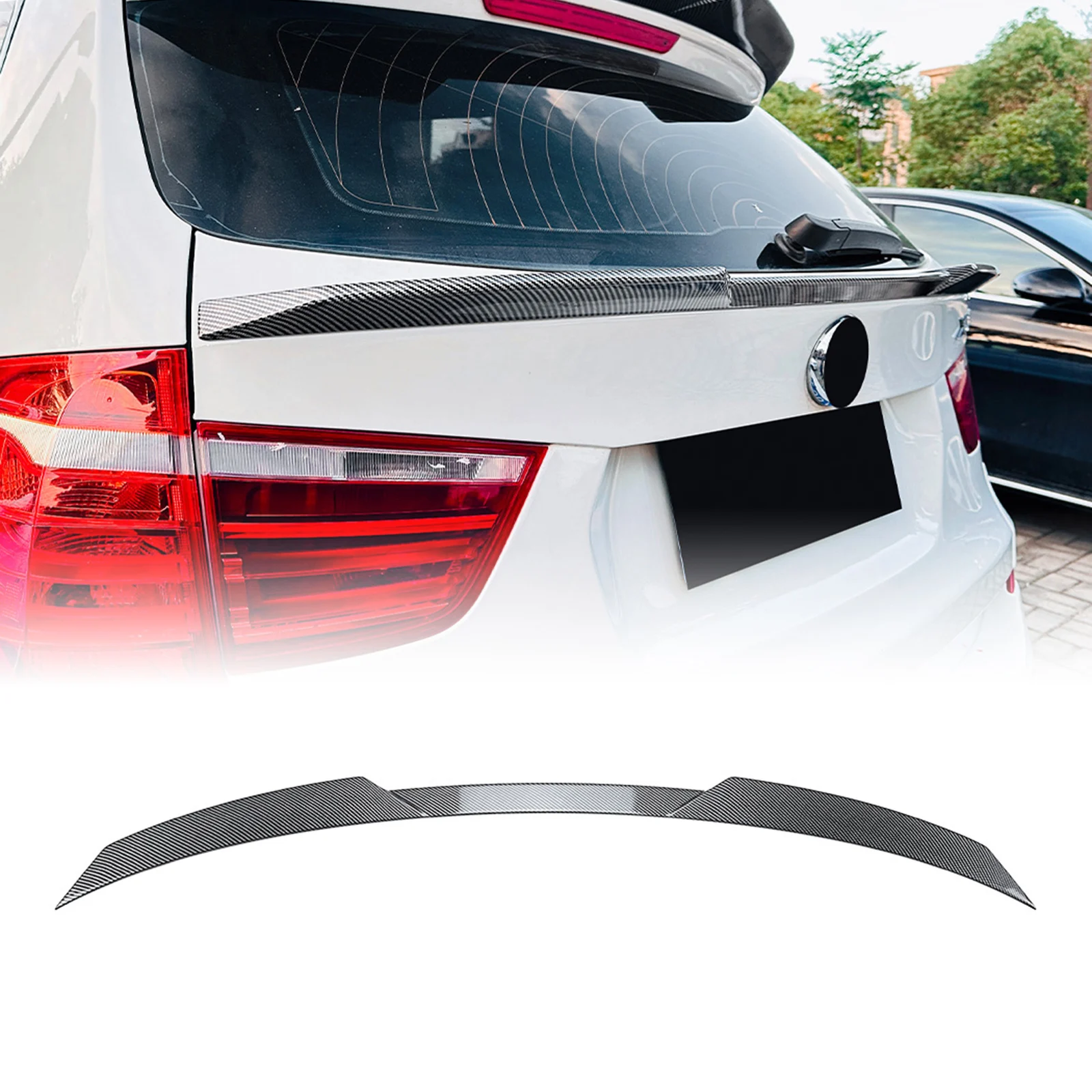 Car Rear Middle Spoiler Wing For BMW X3 F25 2011-2017 Carbon Fiber Look/Gloss Black Tail Trunk Lid Tailgate Center Splitter Lip