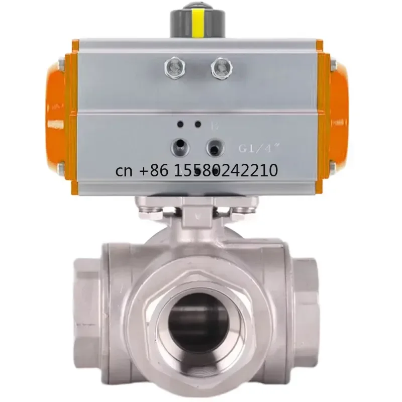 for DN50 2 Inch 4 Way Spring Return Pneumatic Actuator Stainless Steel 304 316 NPT BSPP BSPT Thread Pneumatic Ball Valve