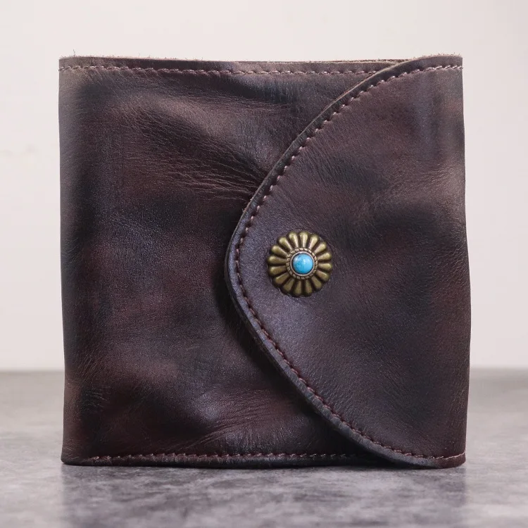 Men's Tri-fold Large Capacity Top Layer Vegetable Tanned Leather Wallet Multifunctional Money Clip