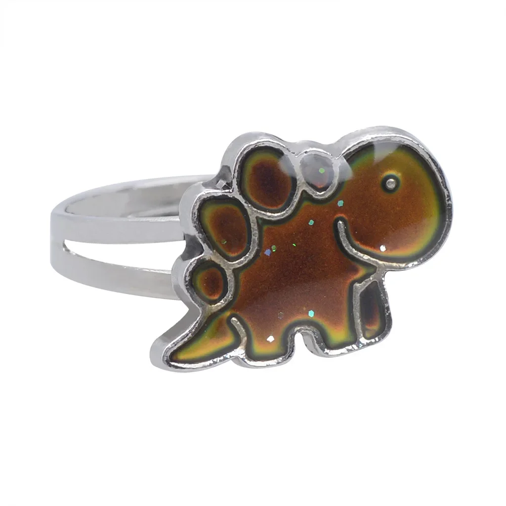 Mood Ring Vintage Little Dinosaur Glitter Powder Adjustable Size Unique Temperature Control Color Animal Rings Female Jewelry