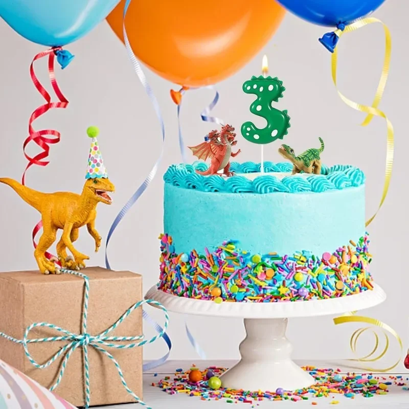 Conjunto de velas pré-históricas para festa, velas com números em forma de dinossauro fofo para decoração de bolo de aniversário infantil, suprimentos temáticos jurássicos