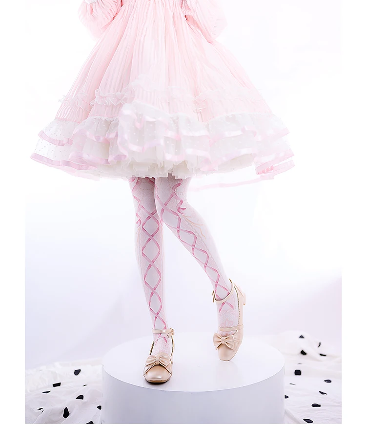 Japanese Sweetheart Girl Lolita Socks Women's Spring Summer Velvet Bow Ribbon Print Pantyhose Lolita Sweet Lo Socks for Women