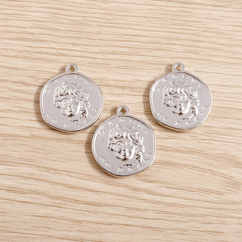 Tusember 10 Stück 22*19mm Legierung Runde Porträtkopf-Anhänger für Ohrringe, Halsketten, DIY Schmuckherstellung, Handgemachtes Zubehör – Detail 3