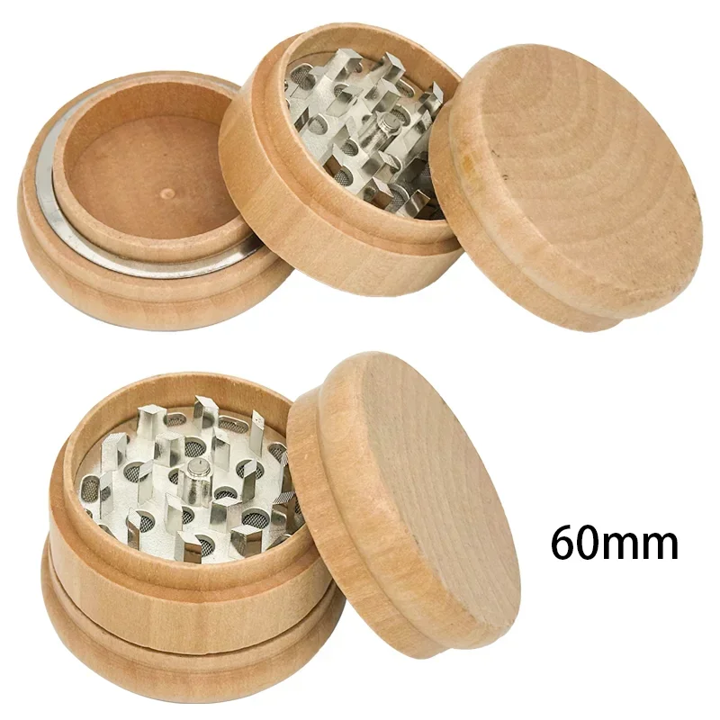 60mm Wood Grain Style 3-layer Zinc Alloy Herb Grinder Ingredient Ingredient Kitchen Grinder