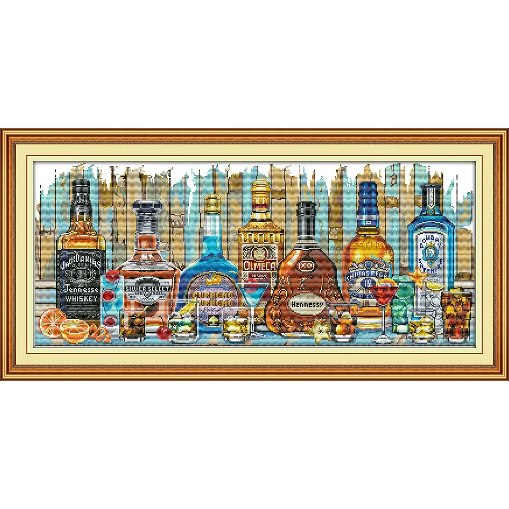 

Joy Sunday New Stamped Cross Stitch Kit,11/14/16CT DIY Easy Pattern Aida Fabric Embroidery Set-Wine