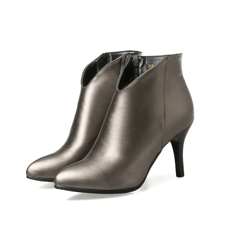 V-cut Pointed Toe Thin High Heels Stiletto Winter Pumps Shoes Plus Size 48 49 50 Concise Mature Ladies Ankle Short Heel Boots